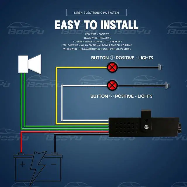 Alt view image 5 of 7 - BooYu 9 Tone 12V 200W Warning Emergency Police Siren PA System [180° Loud Speaker][Handheld Microphone][Hands-Free][125-135dB][2 x 10A Switches] for Firefighter Ambulance Vehicles Truck SUV ATV UTV