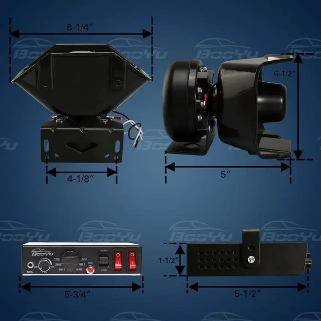 Alt view image 6 of 7 - BooYu 9 Tone 12V 200W Warning Emergency Police Siren PA System [180° Loud Speaker][Handheld Microphone][Hands-Free][125-135dB][2 x 10A Switches] for Firefighter Ambulance Vehicles Truck SUV ATV UTV