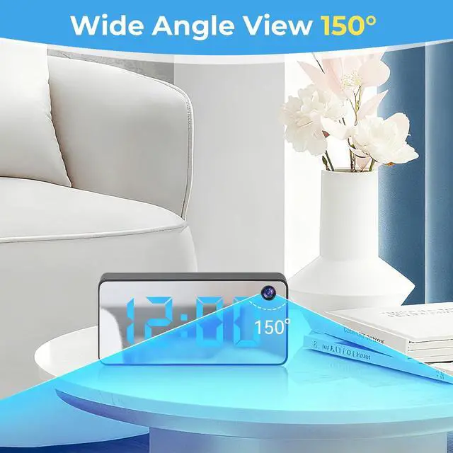 Alt view image 3 of 7 - Hidden Camera Clock 1080P spy Clock,Nanny cam,WiFi Enabled, 150° Wide Angle Lens, Night Vision, Remote Monitoring  Ideal for Spy Surveillance & Nanny Monitoring
