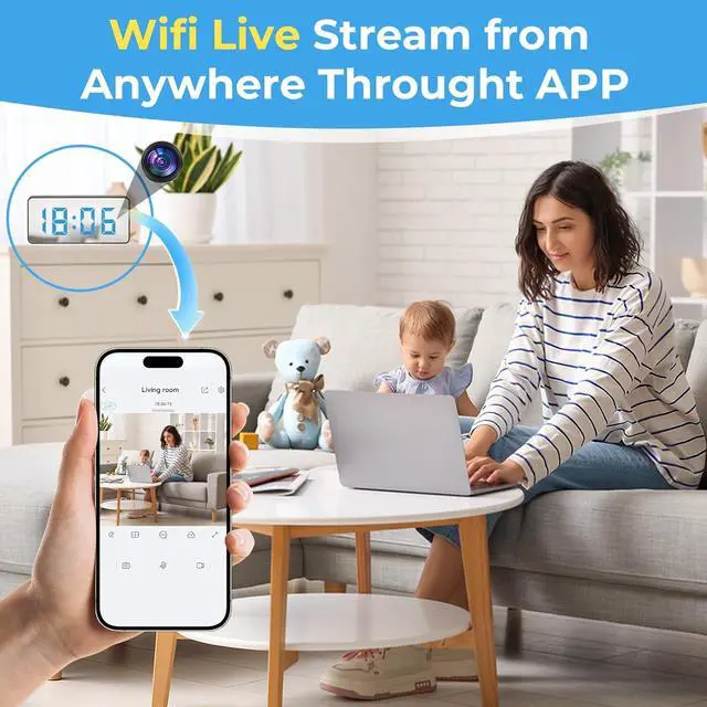 Alt view image 4 of 7 - Hidden Camera Clock 1080P spy Clock,Nanny cam,WiFi Enabled, 150° Wide Angle Lens, Night Vision, Remote Monitoring  Ideal for Spy Surveillance & Nanny Monitoring