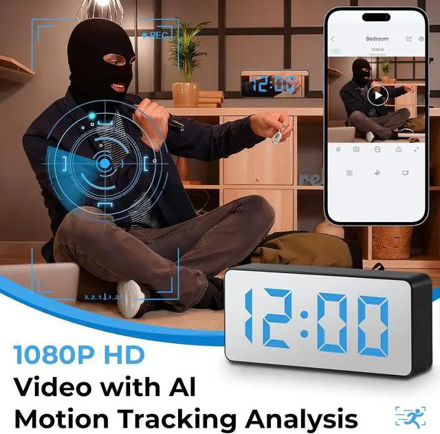 Alt view image 6 of 7 - Hidden Camera Clock 1080P spy Clock,Nanny cam,WiFi Enabled, 150° Wide Angle Lens, Night Vision, Remote Monitoring  Ideal for Spy Surveillance & Nanny Monitoring