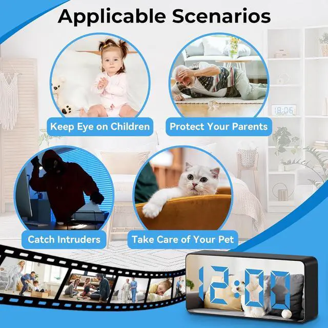 Alt view image 7 of 7 - Hidden Camera Clock 1080P spy Clock,Nanny cam,WiFi Enabled, 150° Wide Angle Lens, Night Vision, Remote Monitoring  Ideal for Spy Surveillance & Nanny Monitoring