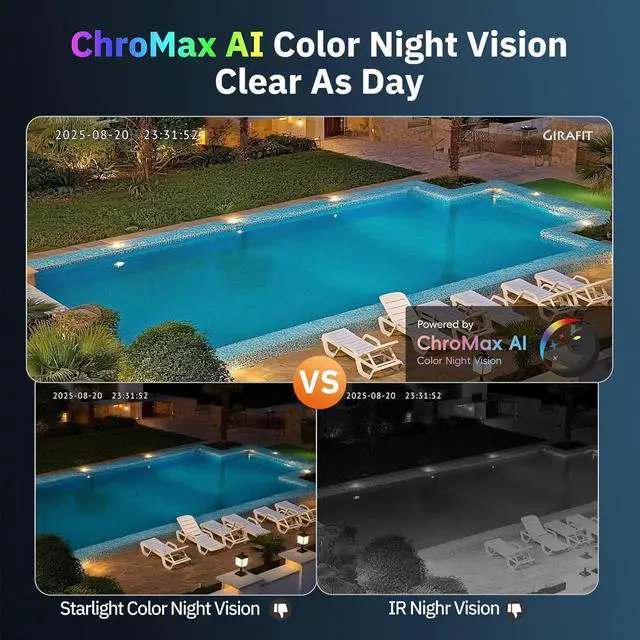 Alt view image 3 of 7 - Girafit 2K 3MP Window Camera with 20°Tilt Angle Camera for Second Floor,2.4GHz/5GHz WiFi Cameras for Home Security,ChroMax AI Color Night Vision,Security Camera for Outdoor Monitor,Motion Detection