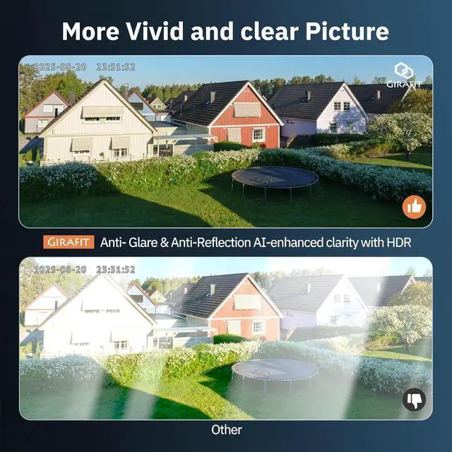 Alt view image 6 of 7 - Girafit 2K 3MP Window Camera with 20°Tilt Angle Camera for Second Floor,2.4GHz/5GHz WiFi Cameras for Home Security,ChroMax AI Color Night Vision,Security Camera for Outdoor Monitor,Motion Detection