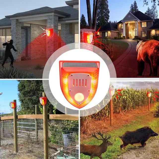 Alt view image 7 of 7 - Solar Outdoor Motion Sensor Alarm - Dog Barking&Gunshot Sound 129db, Light Strobe Light Warning Lamp with USB, Motion Detector Noise Maker Warning Lamp for Home, Villa, Farm, Barn, Yard(4 Pack)