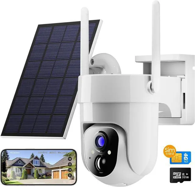 Camii 4G LTE Cellular Security Smart Camera No WiFi 360°View 2K HD Cameras Outdoor Solar Battery Powered 2K Cam for Home Security Color Night Vision Motion Detection SIM Card/SD Card Storage