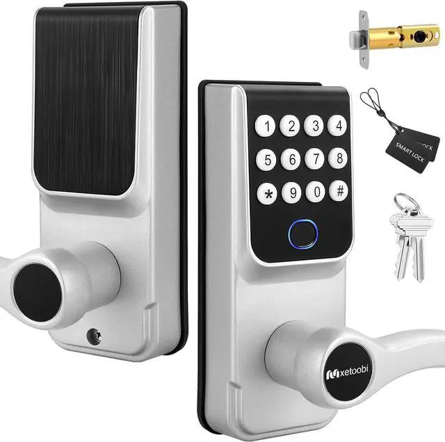 Main image of Keypad Smart Lock with Handle for Front Door, 5-in-1 Control by Fingerprint/Password/APP/E-Key/Key, Simple and Reliable, 12 Months Battery Life, Easy Installation (MT-B16-S)