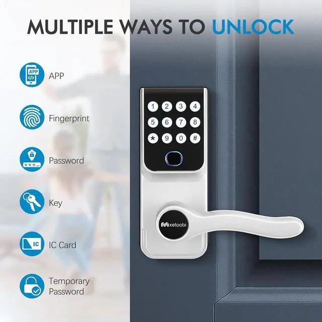 Alt view image 3 of 7 - Keypad Smart Lock with Handle for Front Door, 5-in-1 Control by Fingerprint/Password/APP/E-Key/Key, Simple and Reliable, 12 Months Battery Life, Easy Installation (MT-B16-S)