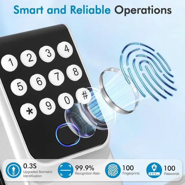 Alt view image 5 of 7 - Keypad Smart Lock with Handle for Front Door, 5-in-1 Control by Fingerprint/Password/APP/E-Key/Key, Simple and Reliable, 12 Months Battery Life, Easy Installation (MT-B16-S)