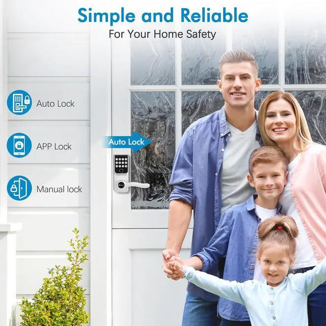 Alt view image 7 of 7 - Keypad Smart Lock with Handle for Front Door, 5-in-1 Control by Fingerprint/Password/APP/E-Key/Key, Simple and Reliable, 12 Months Battery Life, Easy Installation (MT-B16-S)