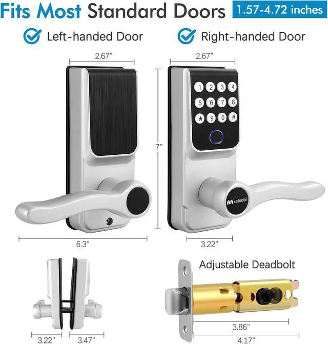 Alt view image 2 of 7 - Keypad Smart Lock with Handle for Front Door, 5-in-1 Control by Fingerprint/Password/APP/E-Key/Key, Simple and Reliable, 12 Months Battery Life, Easy Installation (MT-B16-S)