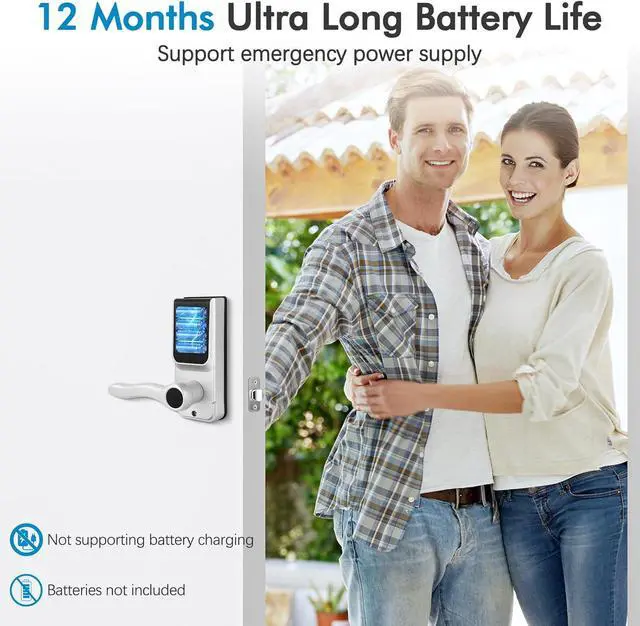 Alt view image 4 of 7 - Keypad Smart Lock with Handle for Front Door, 5-in-1 Control by Fingerprint/Password/APP/E-Key/Key, Simple and Reliable, 12 Months Battery Life, Easy Installation (MT-B16-S)