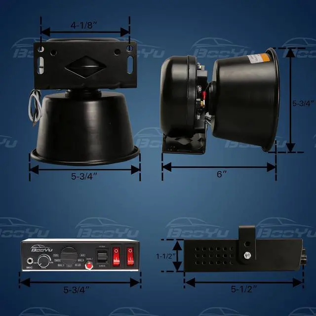 Alt view image 6 of 7 - BooYu 9 Tone 12V 400W Warning Emergency Police Siren PA System for Firefighter Ambulance Vehicles Truck Car SUV [Black Steel Speaker][Handheld Microphone][125-135dB][2 x 10A Switches]