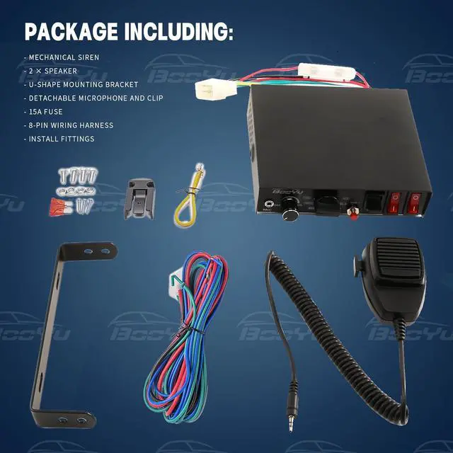 Alt view image 7 of 7 - BooYu 12V 400W Police Emergency Siren for Vehicles Truck, 9 Tone Slim Speaker Horn Alarm PA System for Firefighter Ambulance [Handheld Microphone][2 x 10A Switches]