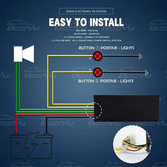 Alt view image 3 of 7 - BooYu 12V 200W Police Emergency Slim Horn Speaker Siren PA System for Truck Vehicles Firefighter Ambulance Tow UTV ATV Van Car POV RV [120-135dB][2 x 10A Switches][Handheld Microphone][Hands-Free]