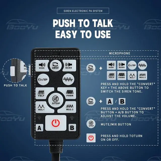 Alt view image 2 of 7 - BooYu 12V 200W Police Emergency Slim Horn Speaker Siren PA System for Truck Vehicles Firefighter Ambulance Tow UTV ATV Van Car POV RV [120-135dB][2 x 10A Switches][Handheld Microphone][Hands-Free]