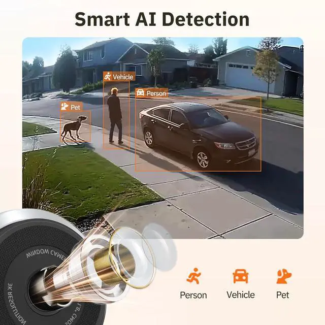 Alt view image 4 of 7 - Girafit 3K 5MP Window Camera,Cameras for Home Security with Thermometer Hygrometer,Indoor Camera for Outdoor Monitoring with ChroMax Al Color Night Vision,Person Detection