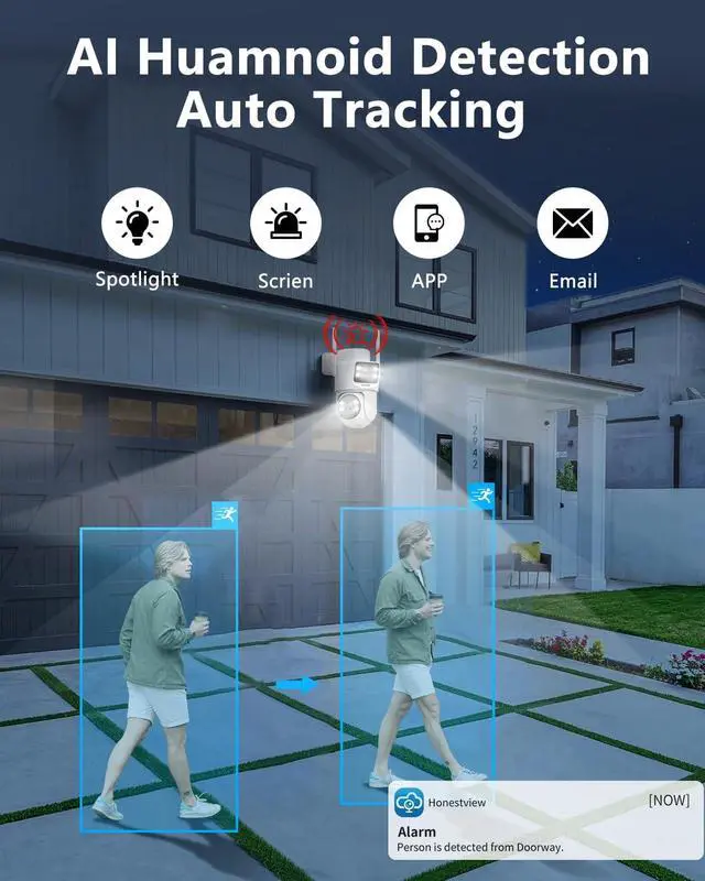 Alt view image 4 of 7 - OOSSXX (2-Way Audio & Auto Tracking) Extend Security Cameras Outdoor WiFi 5G/2.4G for Home Security with Dual Lens, Color Night Vision, 24/7 Recording, Work with Wireless Surveillance System