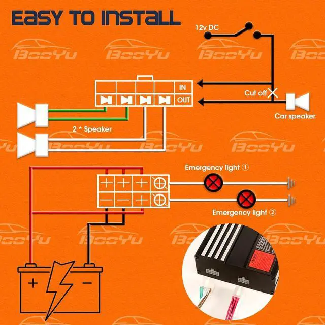 Alt view image 5 of 7 - BooYu 12V 400W 20 Tones Police Warning Emergency Siren PA System [2 x Slim Speaker][Wireless Remote Handheld Microphone][2 x 10A Switches] for Firefighter Ambulance Vehicles Truck Car SUV ATV UTV