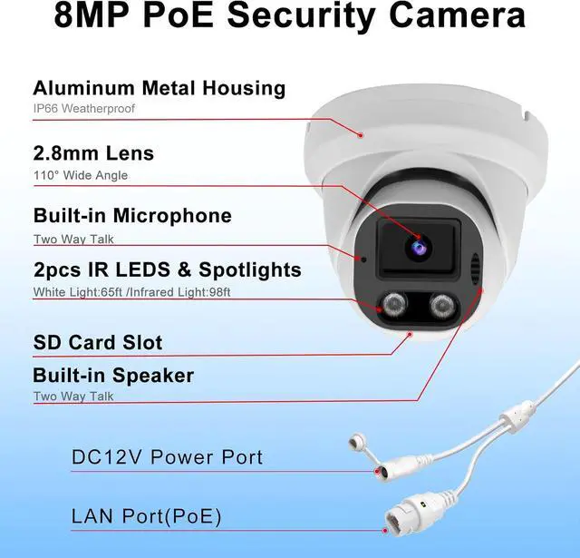 Alt view image 3 of 6 - 4K 8MP Full Color Turret IP Security Camera with SD Card Slot