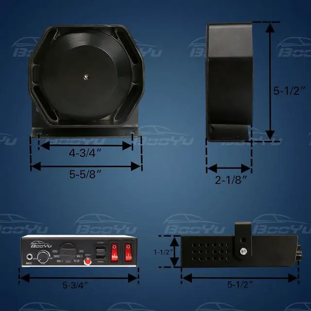 Alt view image 6 of 7 - BooYu 12V 400W Police Emergency Siren for Vehicles Truck, 9 Tone Slim Speaker Horn Alarm PA System for Firefighter Ambulance [Handheld Microphone][2 x 10A Switches]