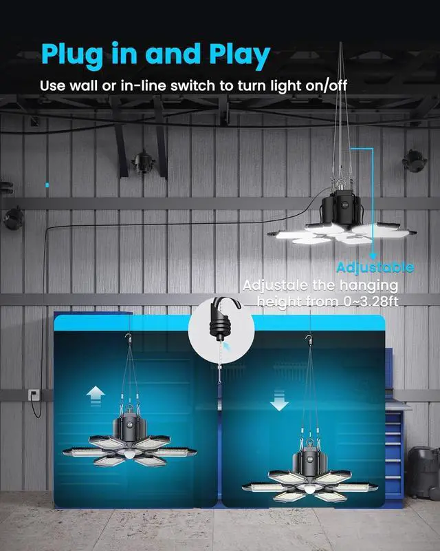 Alt view image 5 of 7 - Motion Sensor LED Garage Light 200W Plug in 2Pack, Linkable Garage Ceiling Light Led, Motion Activated Light Indoor Blub - 360° Detection for Workshop/Basement