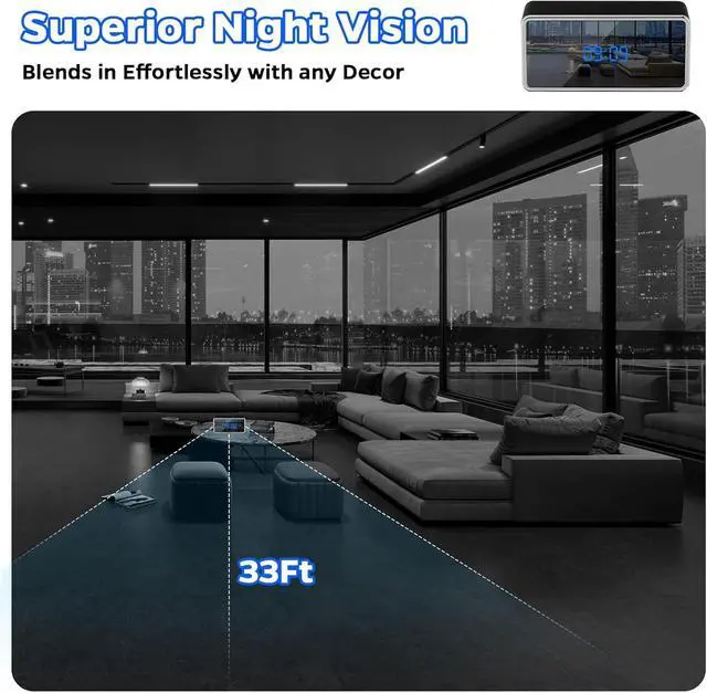 Alt view image 2 of 6 - Hidden Video Cameras Clock, HD 4K Clock Camera with Clear Night Vision, Motion Detection, Live Video Viewing, Nanny Cam Hidden Video Camera for Home, Wifi Camera Clock for Home Security Indoor