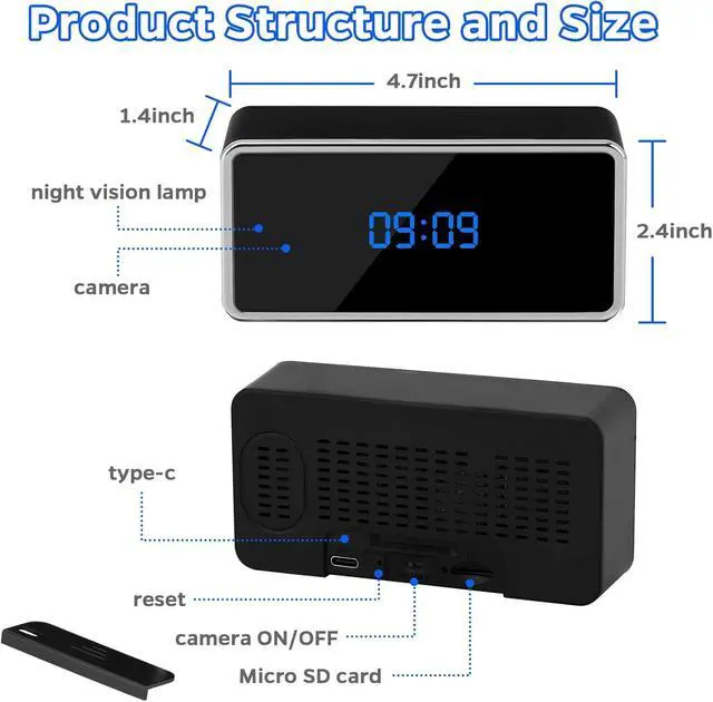Alt view image 6 of 6 - Hidden Video Cameras Clock, HD 4K Clock Camera with Clear Night Vision, Motion Detection, Live Video Viewing, Nanny Cam Hidden Video Camera for Home, Wifi Camera Clock for Home Security Indoor