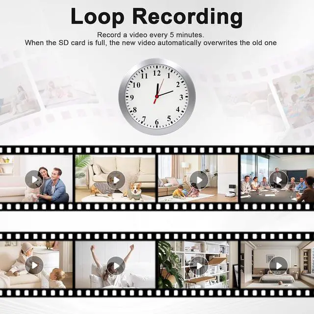 Alt view image 4 of 7 - Hidden Camera Wall Clock - FHD Nanny Cam with Motion Detection - Spy Camera for Indoor Office Home Security - No WiFi Function - SD Card Not Included