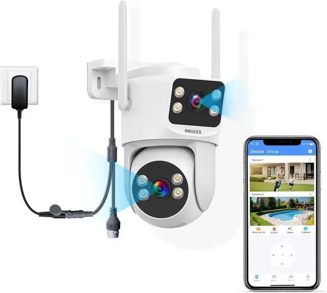 Main image of OOSSXX (2-Way Audio & Auto Tracking) Dual Lens PTZ Outdoor Security Camera, 2.5K Wireless Cameras 2.4G/5G WiFi for Home Security System, Color Night Version, Motion Detection