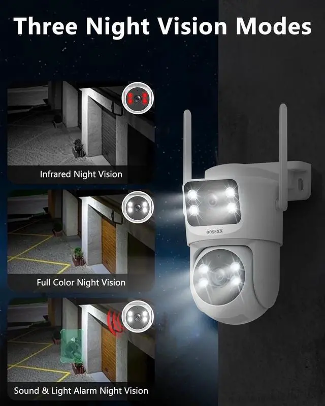 Alt view image 6 of 7 - OOSSXX (2-Way Audio & Auto Tracking) Dual Lens PTZ Outdoor Security Camera, 2.5K Wireless Cameras 2.4G/5G WiFi for Home Security System, Color Night Version, Motion Detection