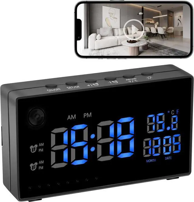 Main image of WiFi Hidden Camera Clock 1080P Alarm Clock Security Hidden Cam with Motion Detection/Night Vision/120°Wide Angle, Wireless Clock Video Spy Camera Nanny Cam for Home/Indoor Surveillance No Audio
