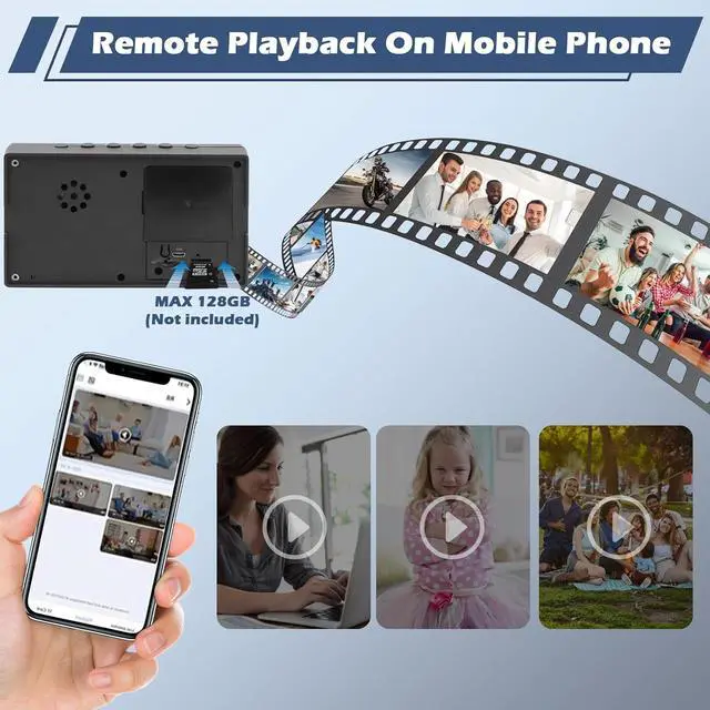 Alt view image 5 of 7 - WiFi Hidden Camera Clock 1080P Alarm Clock Security Hidden Cam with Motion Detection/Night Vision/120°Wide Angle, Wireless Clock Video Spy Camera Nanny Cam for Home/Indoor Surveillance No Audio