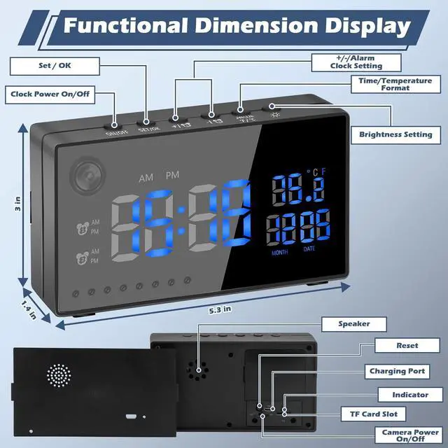 Alt view image 7 of 7 - WiFi Hidden Camera Clock 1080P Alarm Clock Security Hidden Cam with Motion Detection/Night Vision/120°Wide Angle, Wireless Clock Video Spy Camera Nanny Cam for Home/Indoor Surveillance No Audio