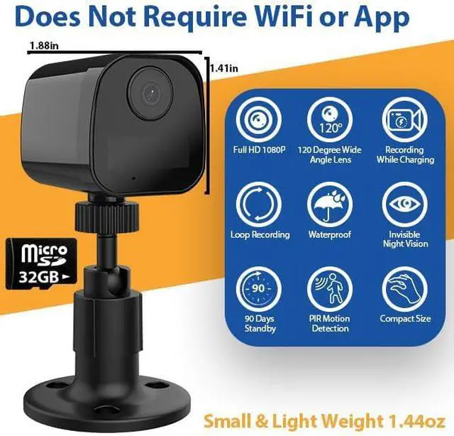 Alt view image 2 of 3 - ZYMI 1080p Mini Surveillance Camera, 120° Wide Angle, Night Vision, 3-Month Battery Life, Waterproof