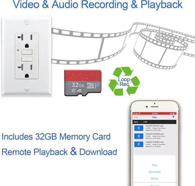 Alt view image 4 of 5 - GFCI Wall Outlet WiFi 4K HD Camera