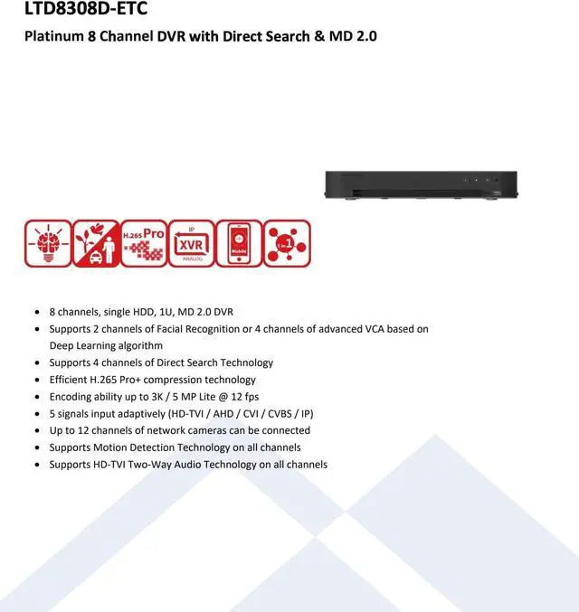 Main image of LTS Platinum LTD8308D-ETC 8CH 4MP TVI/AHD/CVI/CVBS & 4CH 4MP IP H.265 Pro+ Deep Learning DVR Replacement for LTD8308M-ETC, LTD8308K-ETC, LTD8308T-EA, LTD8308T-FT, LTD8308K-ET, LTD8308T-FA, LTD8308T-ET
