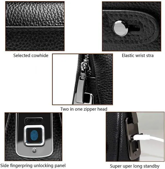 Alt view image 6 of 7 - Mens Zipper Wallets, Smart Fingerprint Wallet, Black Men Zipper Leather Wallet Smart Fingerprint Handbag Anti Theft Handbag for Boyfriends Fathers