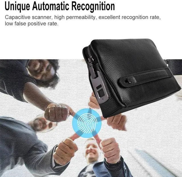 Alt view image 4 of 7 - Mens Zipper Wallets, Smart Fingerprint Wallet, Black Men Zipper Leather Wallet Smart Fingerprint Handbag Anti Theft Handbag for Boyfriends Fathers