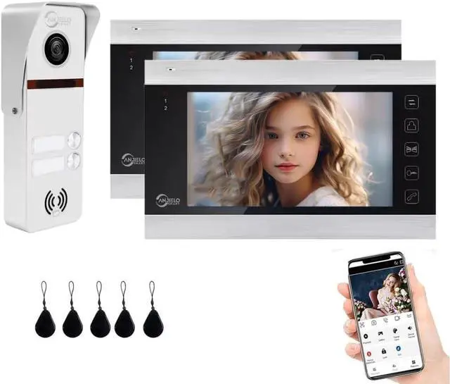 Wired Video Doorbell Apartment Intercom System,1080P Two-Unit Doorbell Camera,2PC 7 Inch Full Touch Monitor,3 in 1 Unlock,TUYA WiFi Smart Home Video Intercom (White Bell + Silver Monitor)