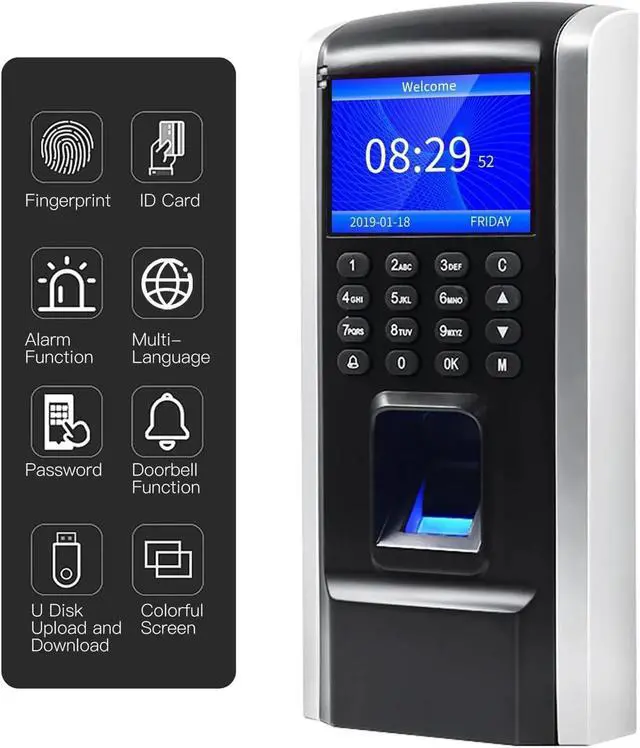 Alt view image 2 of 6 - Time Clock, Time Clock,M12 Access Control Attendance Machine Biometric Fingerprint Recognition Color Screen Built-in Doorbell USB Download for Office