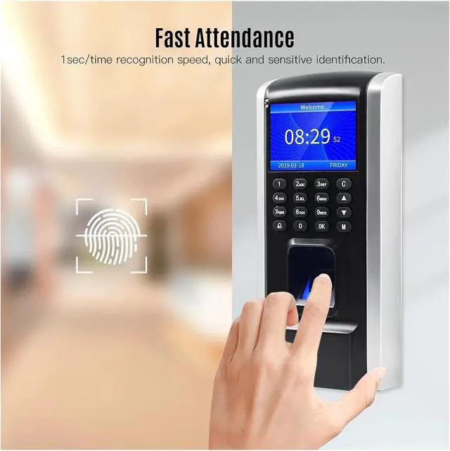 Alt view image 5 of 6 - Time Clock, Time Clock,M12 Access Control Attendance Machine Biometric Fingerprint Recognition Color Screen Built-in Doorbell USB Download for Office