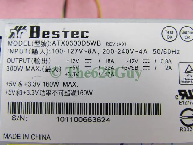 Alt view image 3 of 5 - Genuine Dell Inspiron 580 300W 300 Watts Power Supply R850G Bastec ATX0300D5WB