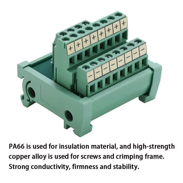 Alt view image 3 of 6 - 2 in 8 Out Terminal Blocks Module, 25A DIN Rail and Panel Mounting Power Distribution Breakout Board for PLC Servo Power Amplifier