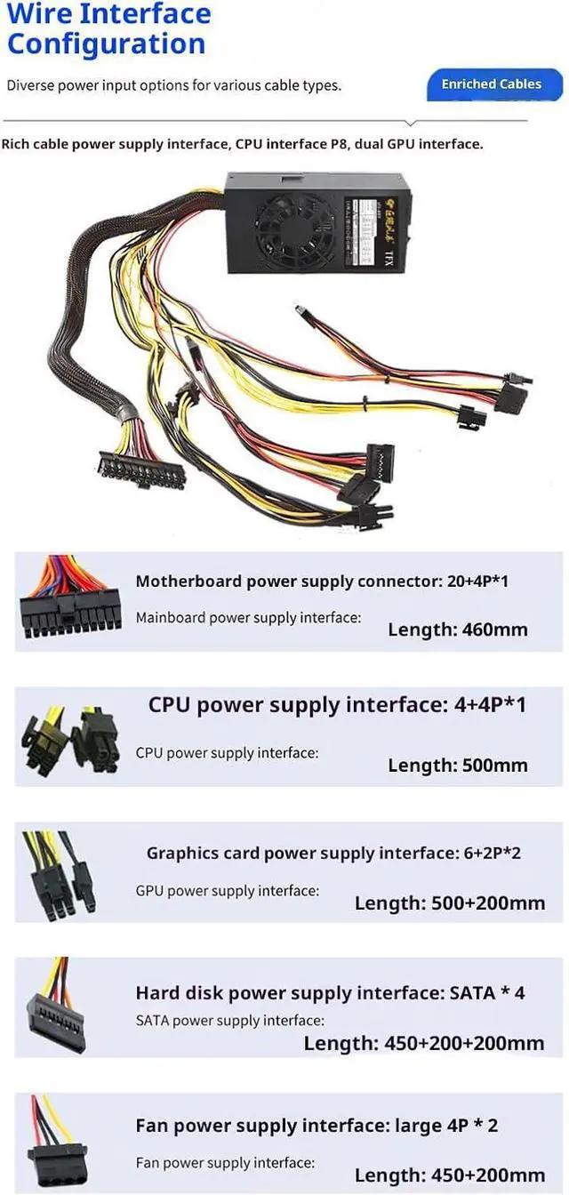 Alt view image 3 of 7 - 400W Power Supply for Computer Computer TFX Power Supply Unit for Desktop Small PC Case 110-240V