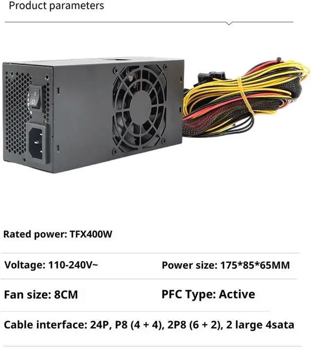 Alt view image 4 of 7 - TFX 400W PC Power Supply Computer Power Supply Unit with 8cm Exhaust Fan Replacement for Desktop Small Case Accessories