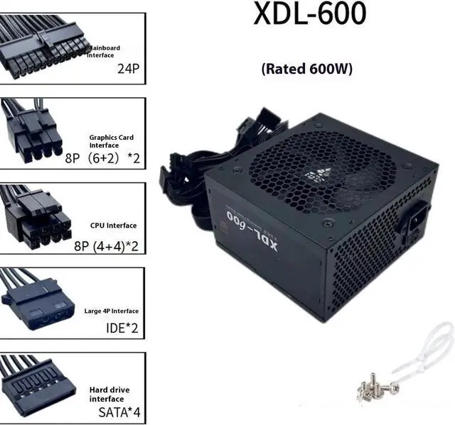 Alt view image 2 of 7 - GPU 600W Computer Power Supply 24Pin Mining Unit with Fan for Gaming Servers & Desktop Mining Machine Cooling PC Power Unit