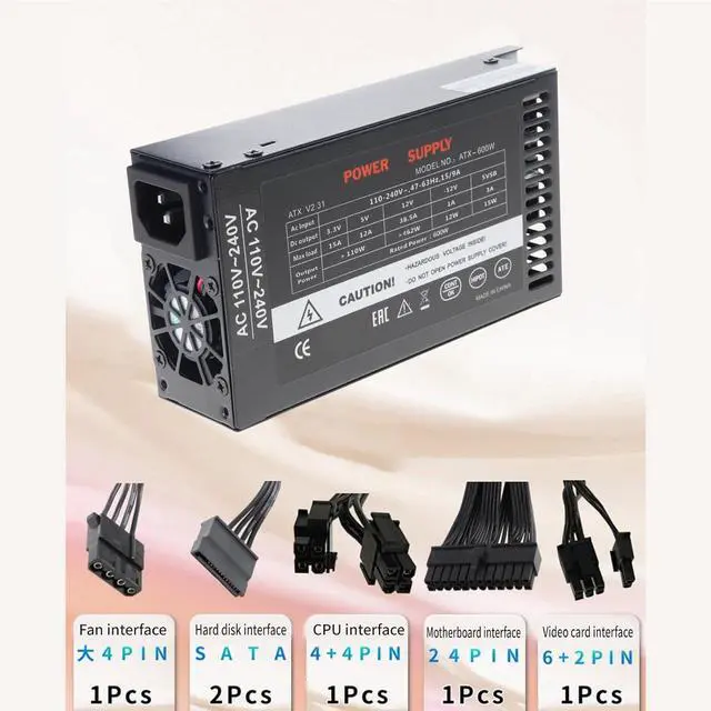 Alt view image 7 of 7 - 600W Full Modulars 110-264V Power Supply Unit for ITX Case High Efficiency Low Noise Cooling Fan Flexs ATXs PSUs