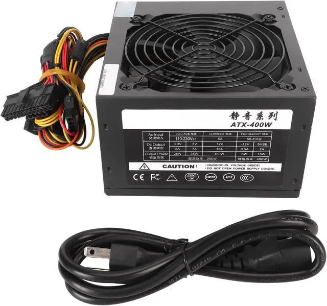 Alt view image 6 of 7 - 400W Desktop Power Supply with Temperature Control & for PCs, Quiet Fan & Steel Design