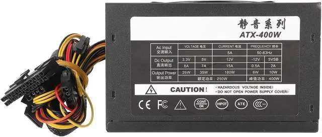 Alt view image 7 of 7 - 400W Desktop Power Supply with Temperature Control & for PCs, Quiet Fan & Steel Design